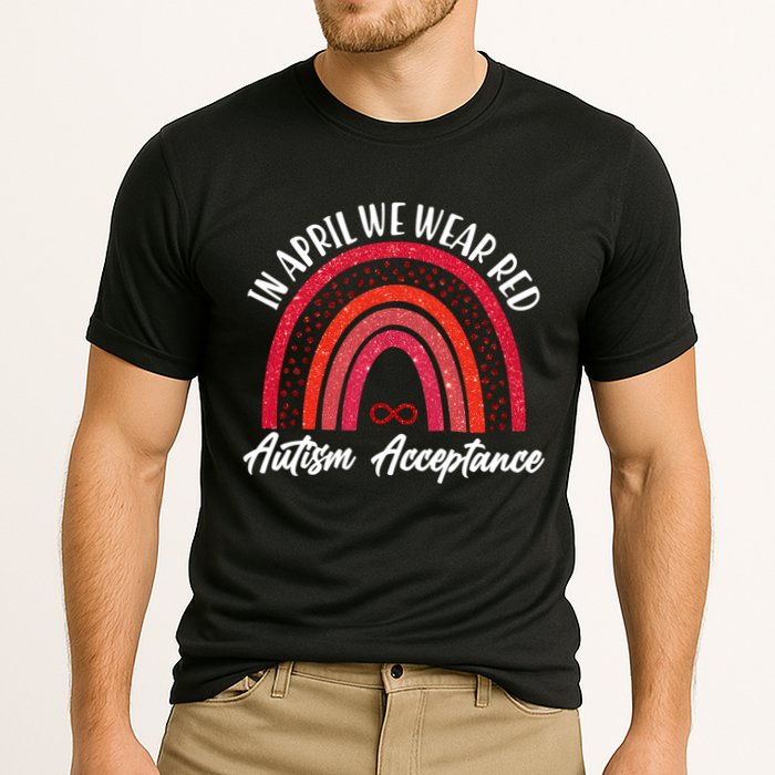 In April We Wear Red Autism Acceptance Red Rainbow Performance Shirt
