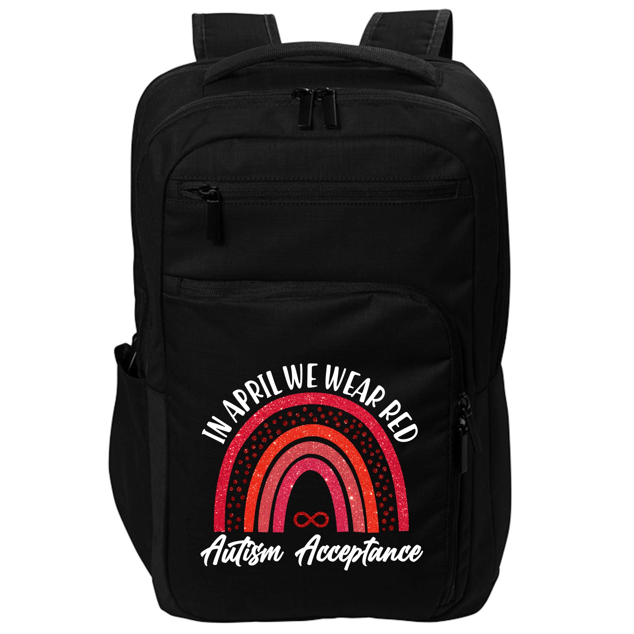 In April We Wear Red Autism Acceptance Red Rainbow Impact Tech Backpack