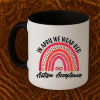In April We Wear Red Autism Acceptance Red Rainbow Mug
