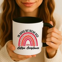 In April We Wear Red Autism Acceptance Red Rainbow Mug