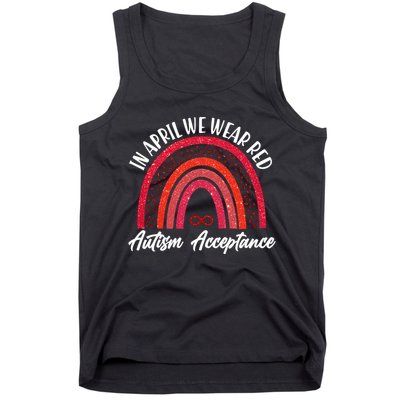In April We Wear Red Autism Acceptance Red Rainbow Tank Top