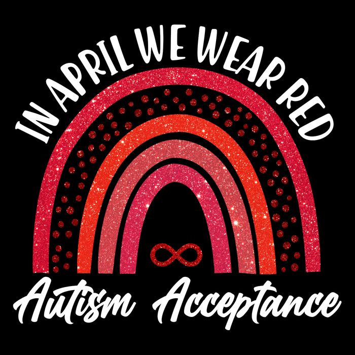 In April We Wear Red Autism Acceptance Red Rainbow Kids Long Sleeve Shirt
