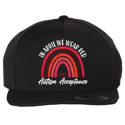 In April We Wear Red Autism Acceptance Red Rainbow Wool Snapback Cap