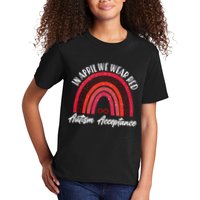 In April We Wear Red Autism Acceptance Red Rainbow Kids T-Shirt