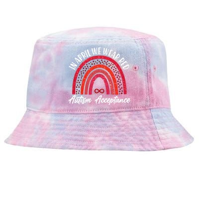 In April We Wear Red Autism Acceptance Red Rainbow Tie-Dyed Bucket Hat