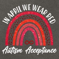 In April We Wear Red Autism Acceptance Red Rainbow Cotton Canvas Backpack