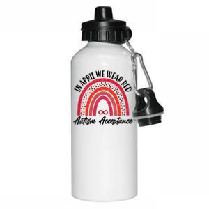 In April We Wear Red Autism Acceptance Red Rainbow Aluminum Water Bottle