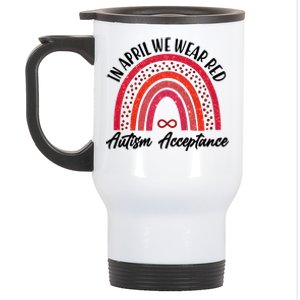 In April We Wear Red Autism Acceptance Red Rainbow Stainless Steel Travel Mug