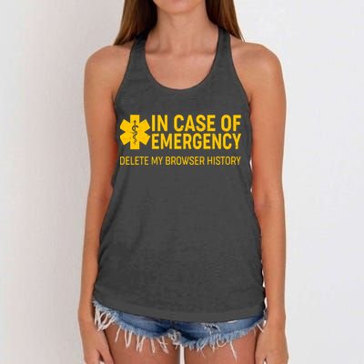 In Case Of Emergency Delete My Browser History Women's Knotted Racerback Tank