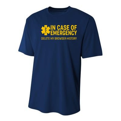 In Case Of Emergency Delete My Browser History Youth Performance Sprint T-Shirt