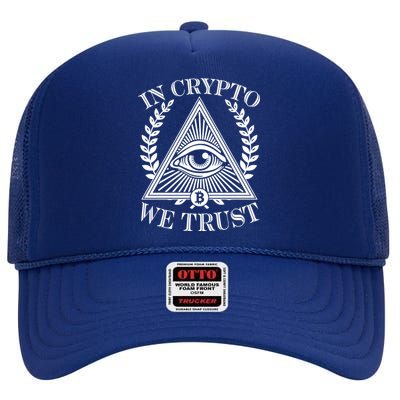 In Crypto We Trust Vintage Logo High Crown Mesh Back Trucker Hat