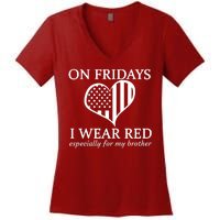 In Fridays I Wear Red Personalize Custom Text Women's V-Neck T-Shirt