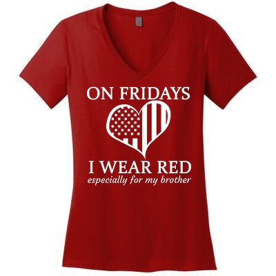 In Fridays I Wear Red Personalize Custom Text Women's V-Neck T-Shirt