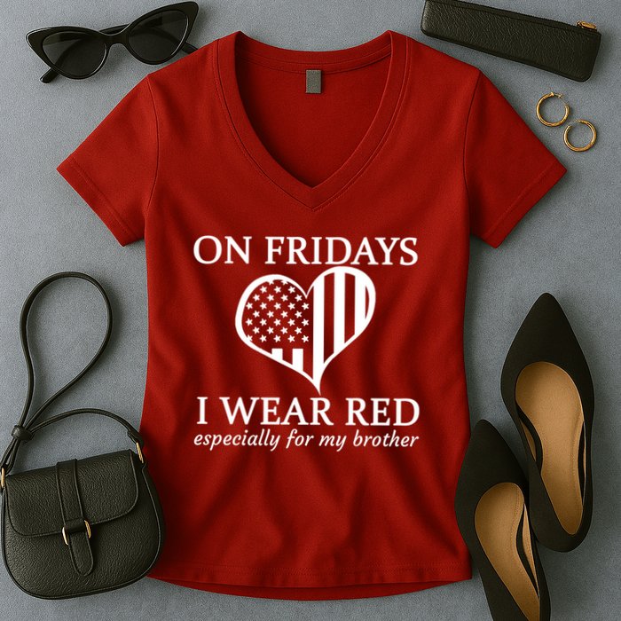 In Fridays I Wear Red Personalize Custom Text Women's V-Neck T-Shirt