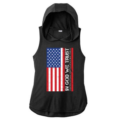 In God We Trust Psalm 56:4 US Flag Ladies PosiCharge Tri-Blend Wicking Draft Hoodie Tank