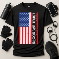 In God We Trust Psalm 56:4 US Flag Cooling Performance Crew T-Shirt