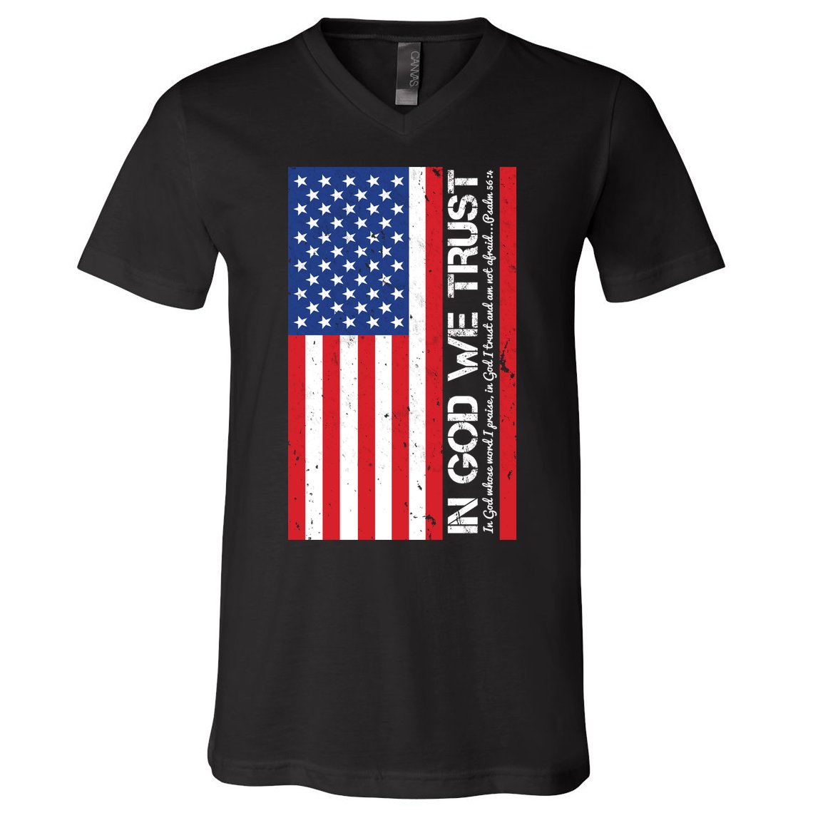 In God We Trust Psalm 56:4 US Flag V-Neck T-Shirt