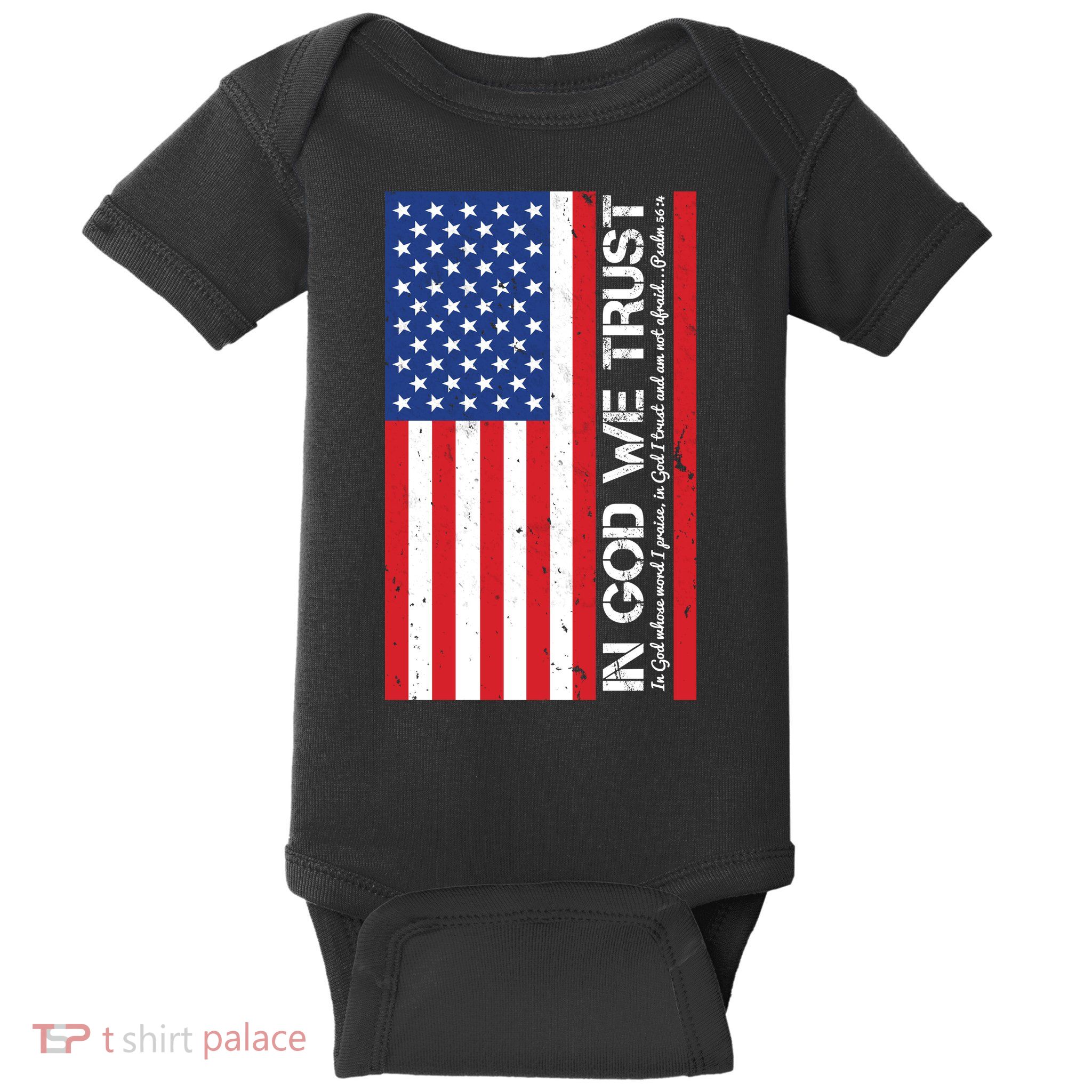 In God We Trust Psalm 56:4 US Flag Baby Bodysuit