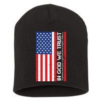 In God We Trust Psalm 56:4 US Flag Short Acrylic Beanie