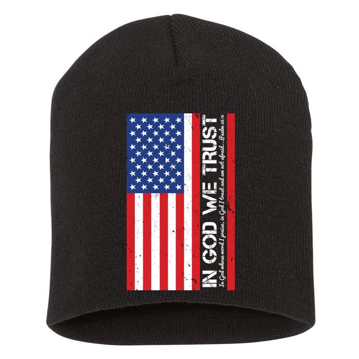 In God We Trust Psalm 56:4 US Flag Short Acrylic Beanie