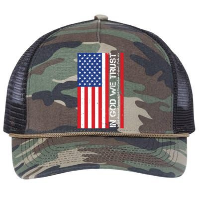 In God We Trust Psalm 56:4 US Flag Retro Rope Trucker Hat Cap