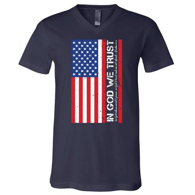 In God We Trust Psalm 56:4 US Flag V-Neck T-Shirt