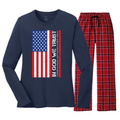 In God We Trust Psalm 56:4 US Flag Women's Long Sleeve Flannel Pajama Set 