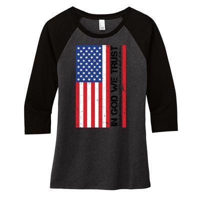 In God We Trust Psalm 56:4 US Flag Women's Tri-Blend 3/4-Sleeve Raglan Shirt