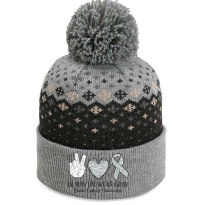 In May We Wear Gray Brain Cancer Awareness The Baniff Cuffed Pom Beanie