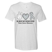 In May We Wear Gray Brain Cancer Awareness V-Neck T-Shirt