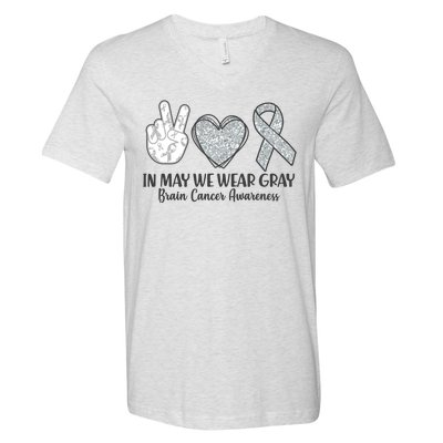 In May We Wear Gray Brain Cancer Awareness V-Neck T-Shirt