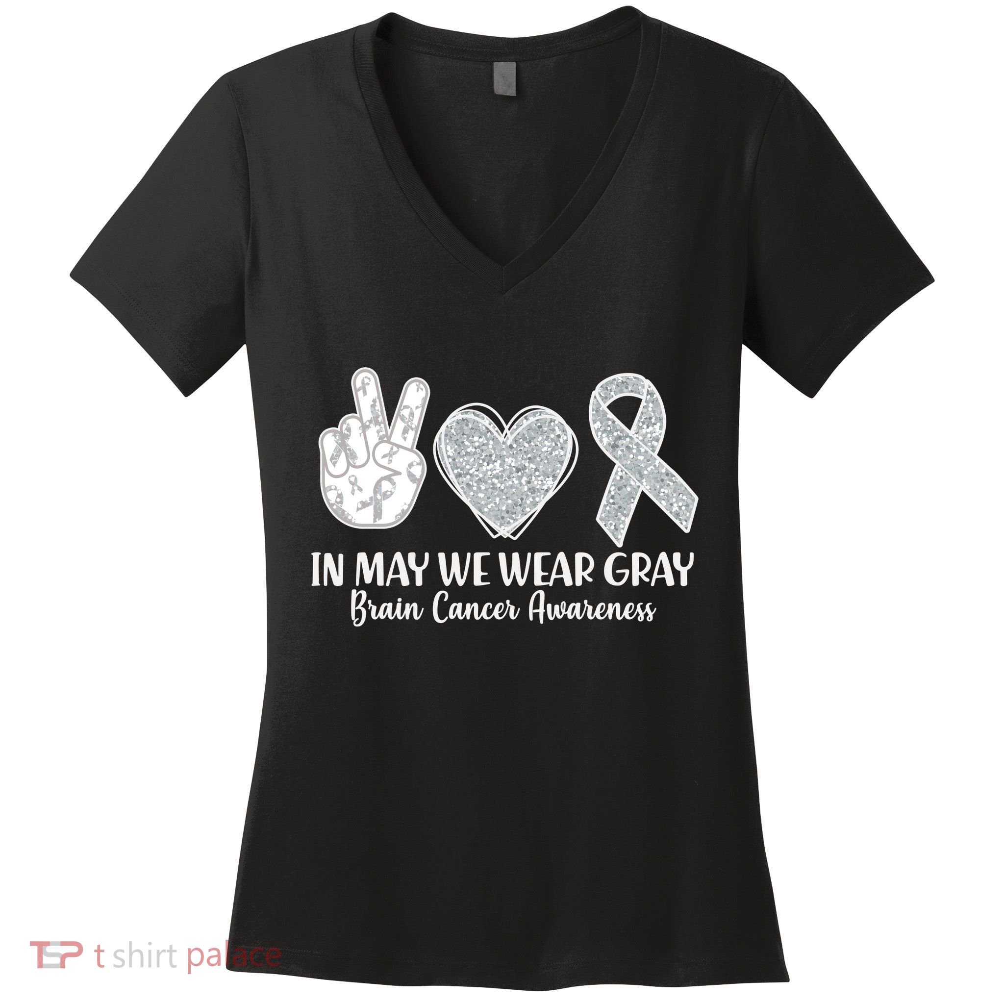 In May We Wear Gray Brain Cancer Awareness Women's V-Neck T-Shirt