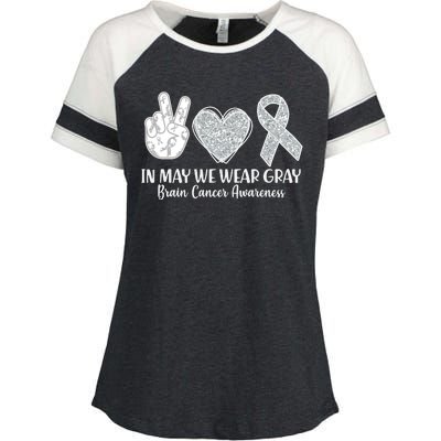 In May We Wear Gray Brain Cancer Awareness Enza Ladies Jersey Colorblock Tee