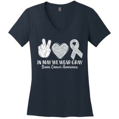 In May We Wear Gray Brain Cancer Awareness Women's V-Neck T-Shirt