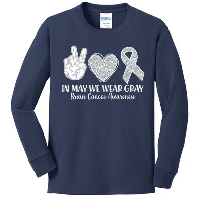 In May We Wear Gray Brain Cancer Awareness Kids Long Sleeve Shirt