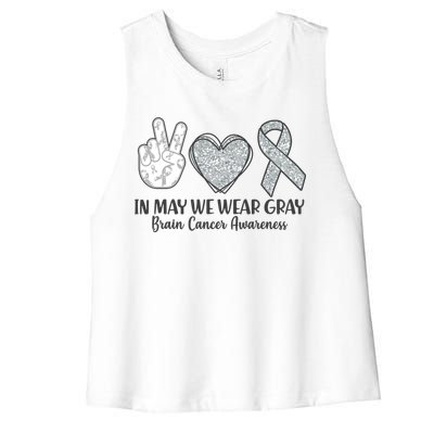 In May We Wear Gray Brain Cancer Awareness Women's Racerback Cropped Tank