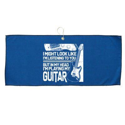 In My Head I'm Playing My Guitar Large Microfiber Waffle Golf Towel