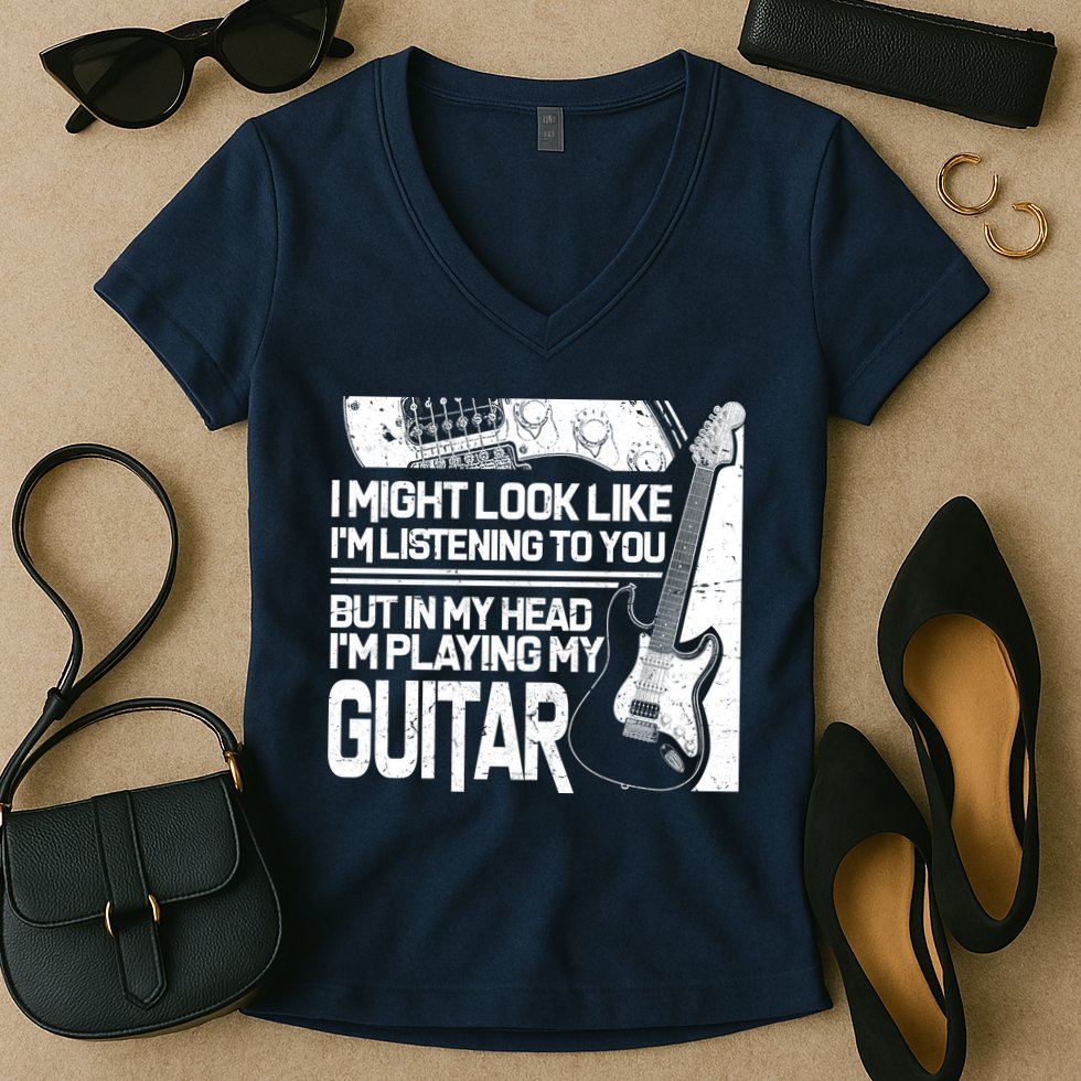 In My Head I'm Playing My Guitar Women's V-Neck T-Shirt