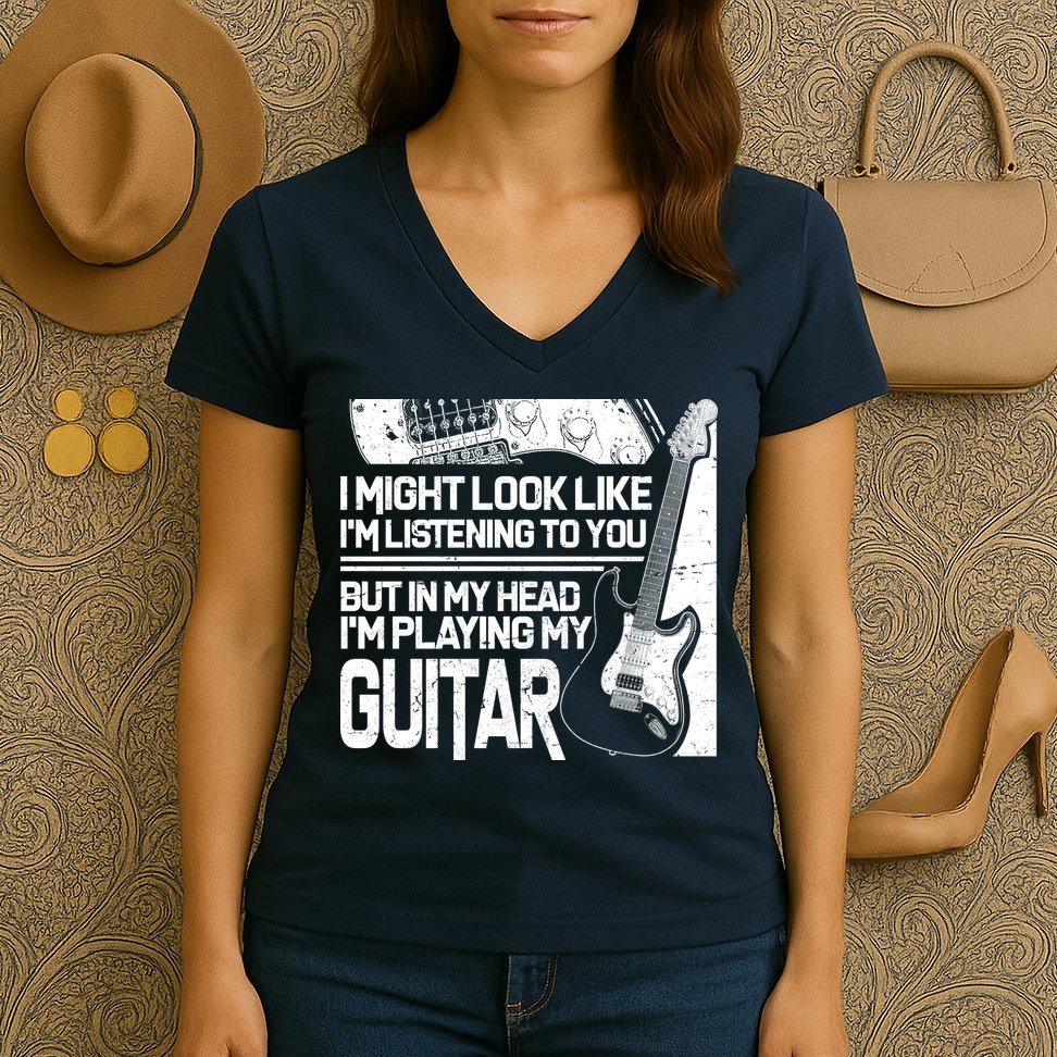 In My Head I'm Playing My Guitar Women's V-Neck T-Shirt