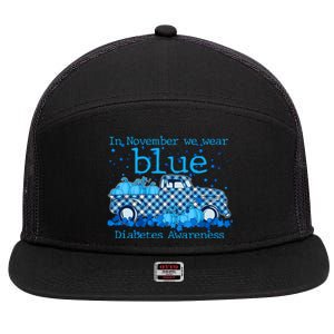 In November We Wear Blue Diabetes Awareness 7 Panel Mesh Trucker Snapback Hat