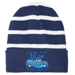 In November We Wear Blue Diabetes Awareness Striped Beanie with Solid Band