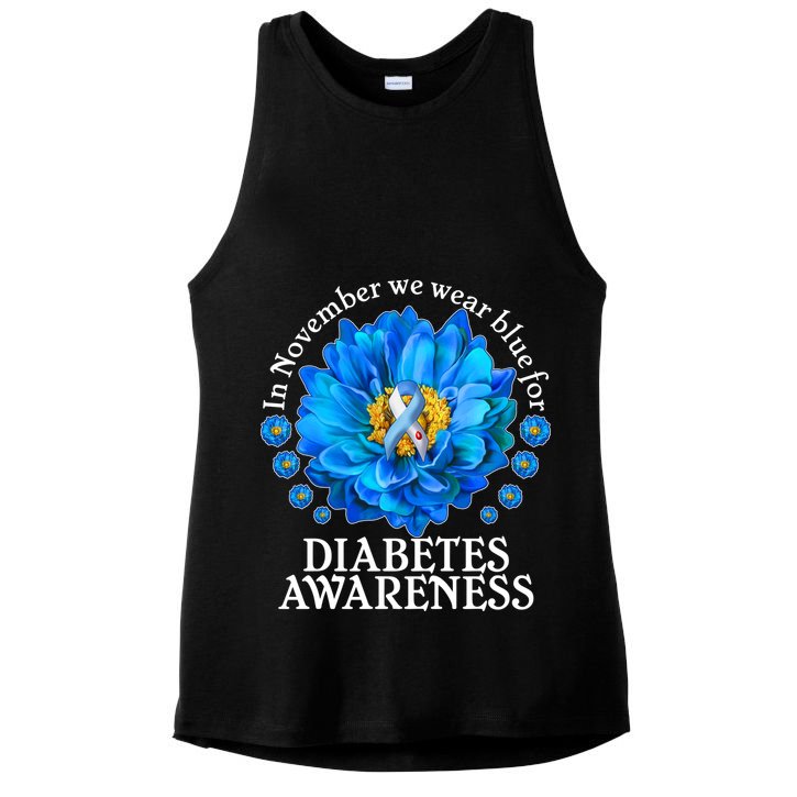 In November We Wear Blue For Diabetes Awareness Ladies PosiCharge Tri-Blend Wicking Tank