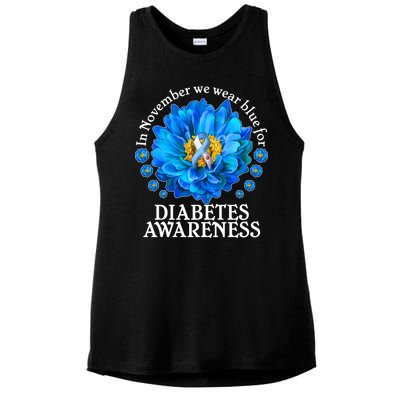 In November We Wear Blue For Diabetes Awareness Ladies PosiCharge Tri-Blend Wicking Tank