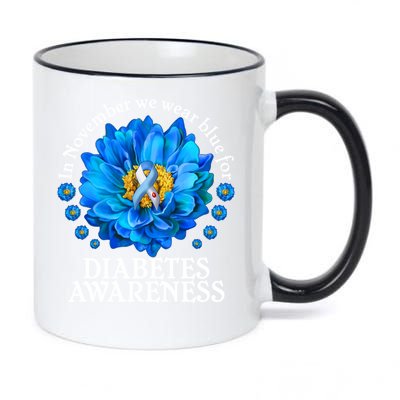 In November We Wear Blue For Diabetes Awareness 11oz Black Color Changing Mug