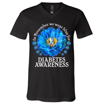 In November We Wear Blue For Diabetes Awareness V-Neck T-Shirt