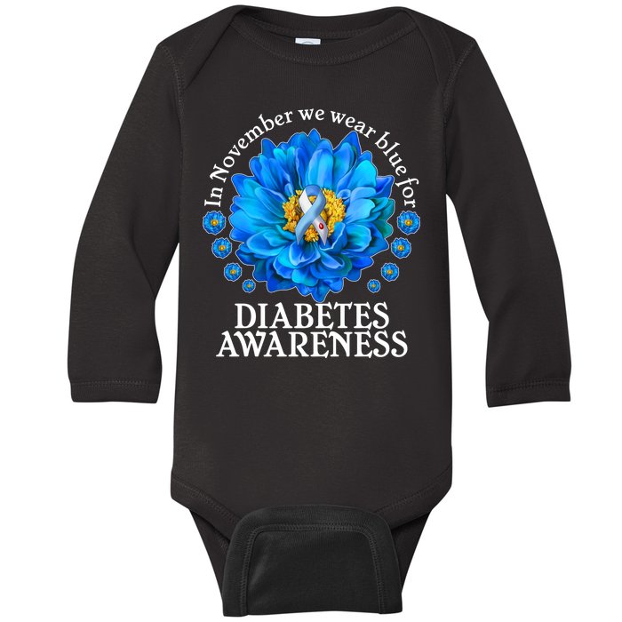 In November We Wear Blue For Diabetes Awareness Baby Long Sleeve Bodysuit