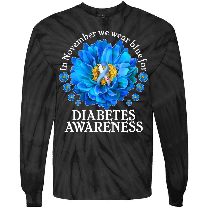 In November We Wear Blue For Diabetes Awareness Tie-Dye Long Sleeve Shirt