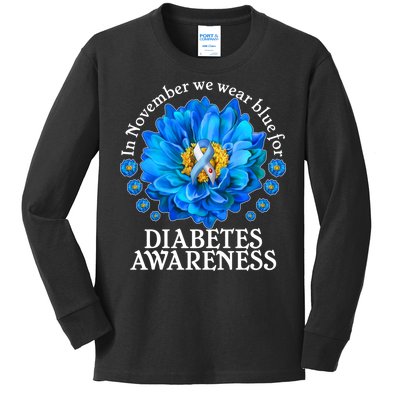 In November We Wear Blue For Diabetes Awareness Kids Long Sleeve Shirt