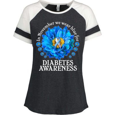 In November We Wear Blue For Diabetes Awareness Enza Ladies Jersey Colorblock Tee