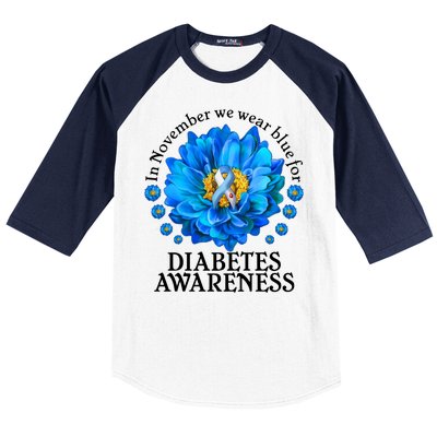 In November We Wear Blue For Diabetes Awareness Baseball Sleeve Shirt